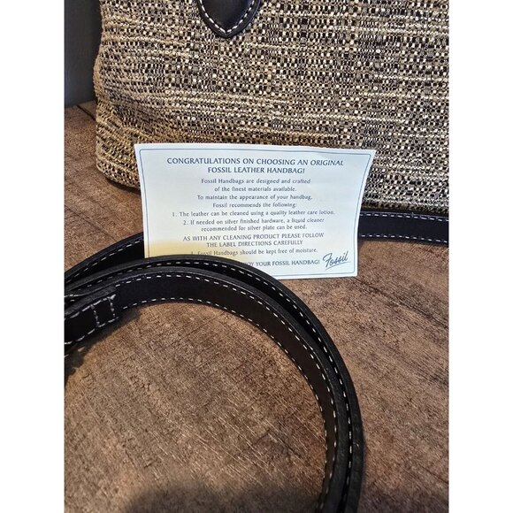 Fossil Tweed Bag Black/Brown Purse Detachable Shoulder Strap Included authentic - Picture 2 of 11